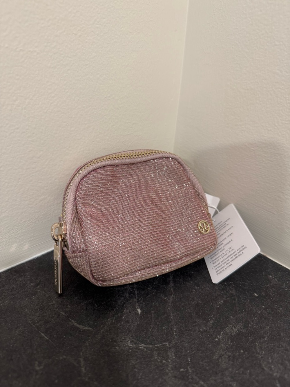 LULULEMON NWT Sparkle Pink Travel Pouch - Compact Glitter Cosmetic Bag